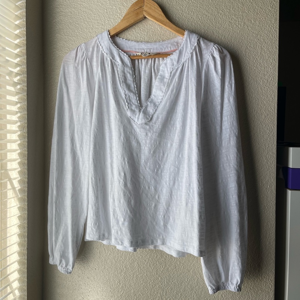 Boden White Blouse with V-Neck